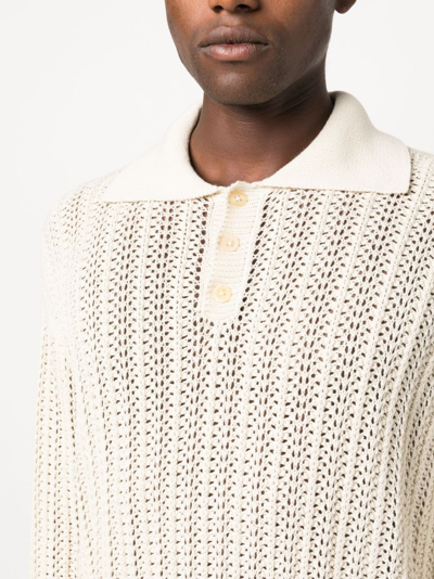 Shop Bode Pointelle-knit Cotton Polo Shirt In Neutrals