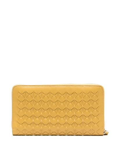 Shop Serapian Mosaico-weaving Leather Wallet In Yellow