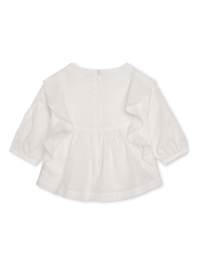 Shop Chloé Ruffled-trim Organic Cotton Blouse In White
