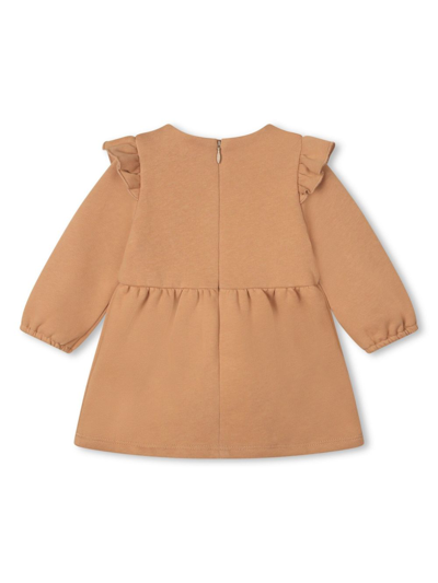 Shop Chloé Ruffled-detail Long-sleeved Dress In Brown