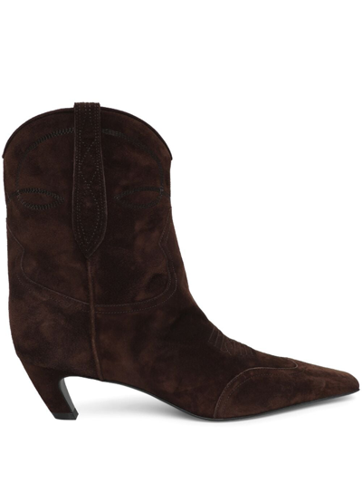Shop Khaite Dallas Leather Ankle Boots In Brown