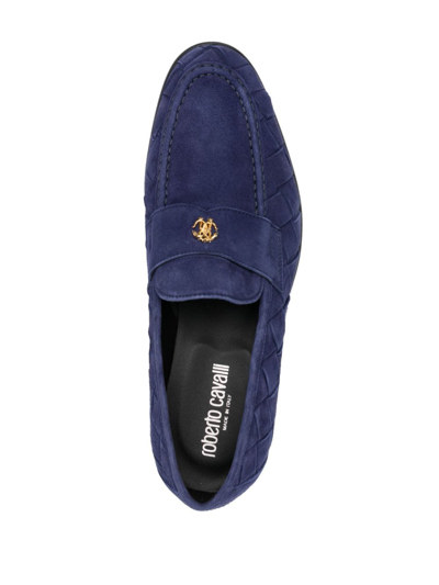 Roberto Cavalli Logo-plaque Suede Loafers In Blue