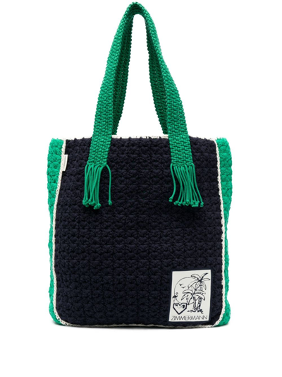 Shop Zimmermann Crochet-knit Shopper Tote Bag In Blue