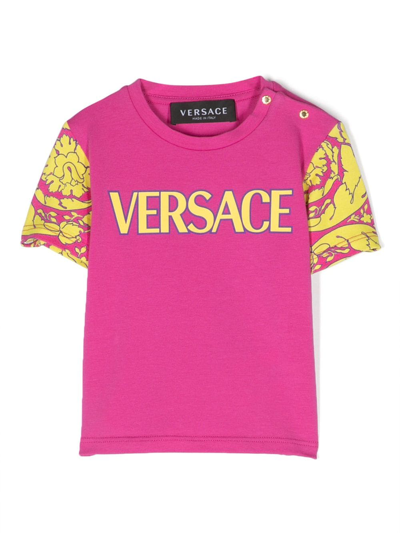 Shop Versace Baroque-print T-shirt In Pink