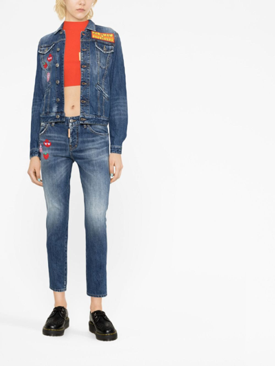 Dsquared2 X Pac-man Appliqué Denim Jacket In Blue