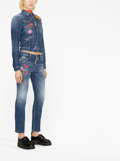 Dsquared2 X Pac-man Appliqué Denim Jacket In Blue