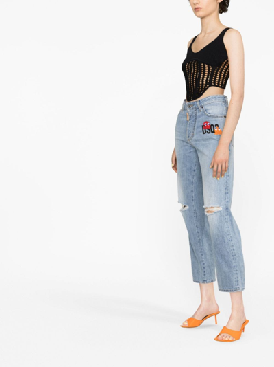 Dsquared2 Distressed Cropped Jeans In Blue