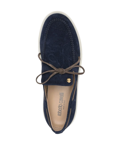 Shop Roberto Cavalli Bow-detail Leather Loafers In Blue