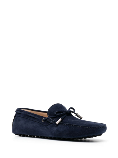 Shop Roberto Cavalli Bow-detail Suede Loafers In Blue