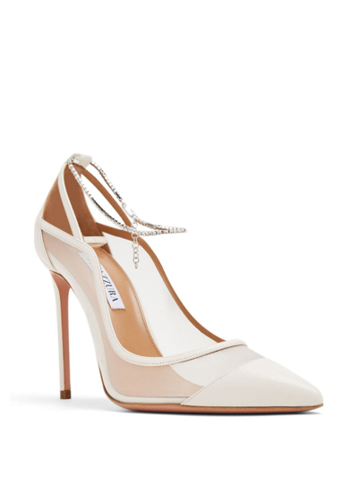 Shop Aquazzura Secret Affair 105mm Leather Pumps In Neutrals