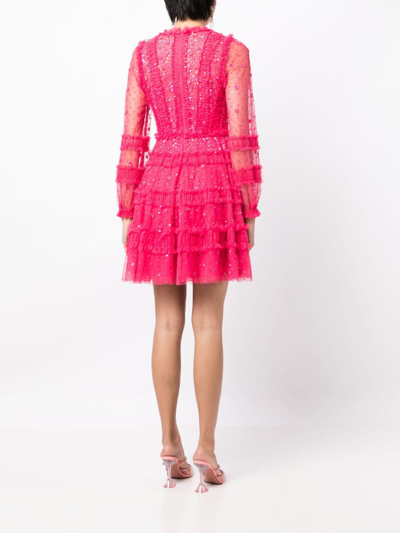 Shop Needle & Thread Long-sleeved Shimmer Mini Dress In Pink