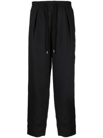 Shop Yoshiokubo Pleated Detail Drawstring Trousers In Black