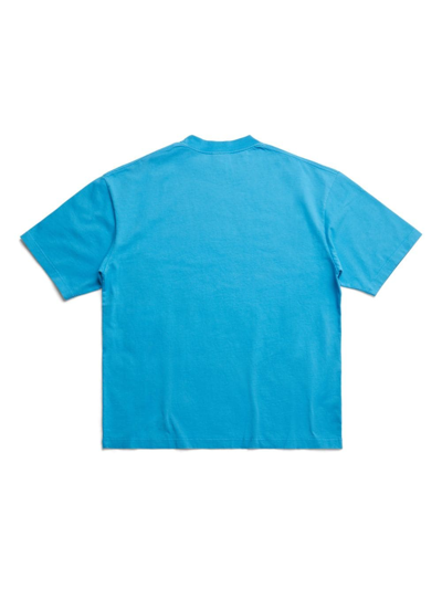 Shop Balenciaga Logo-print Cotton T-shirt In Blue