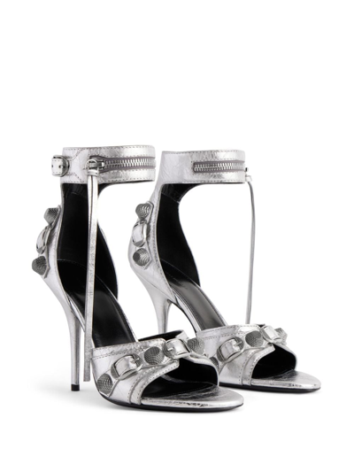 Shop Balenciaga Cagole 110mm Metallic-finish Sandals In Silver