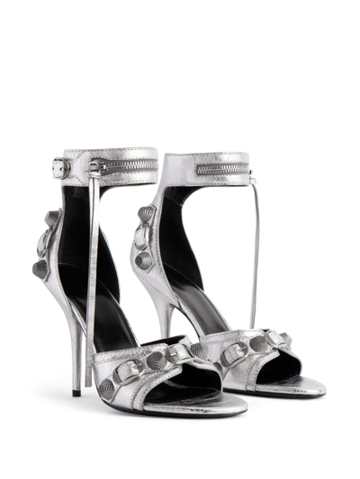 Balenciaga White Cagole Sandals With Studs In Silver
