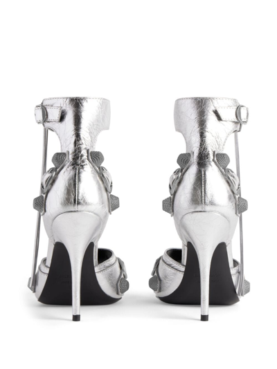 Balenciaga White Cagole Sandals With Studs In Silver