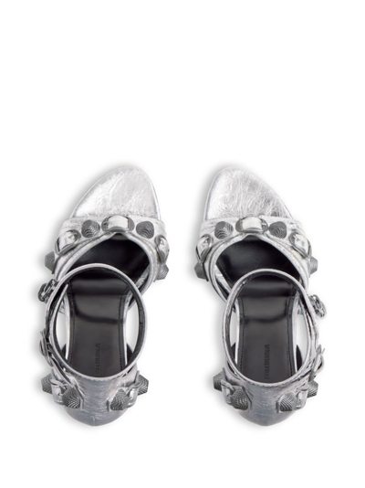 Shop Balenciaga Cagole 110mm Metallic-finish Sandals In Silver