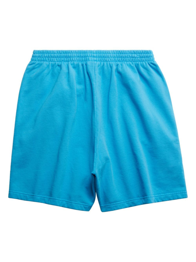 Shop Balenciaga Embroidered-logo Cotton Shorts In Blue