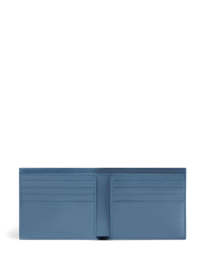 Shop Balenciaga Cash Logo-print Leather Wallet In Blue