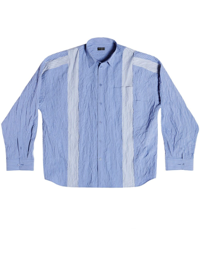 Shop Balenciaga Oversized Striped Cotton Shirt In Blue