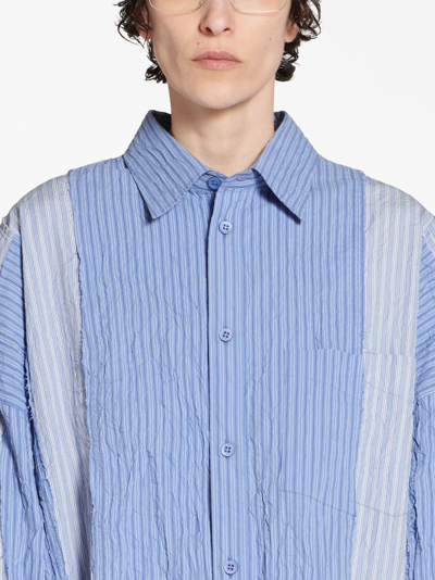Shop Balenciaga Oversized Striped Cotton Shirt In Blue