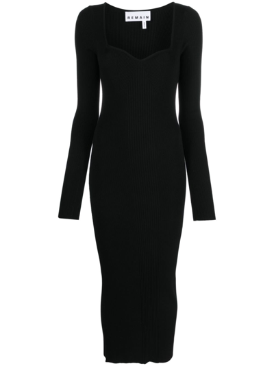 Remain Birger Christensen Sweetheart-neck Knitted Midi Dress In 19-4004 - Black