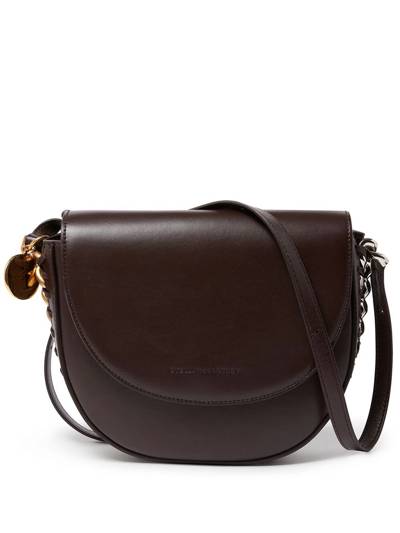 Shop Stella Mccartney Frayme Shoulder Bag With Embossed Logo In Brown