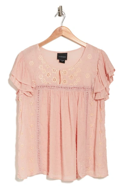 Shop Forgotten Grace Flutter Sleeve Embroidered Swiss Dot Blouse In Blush