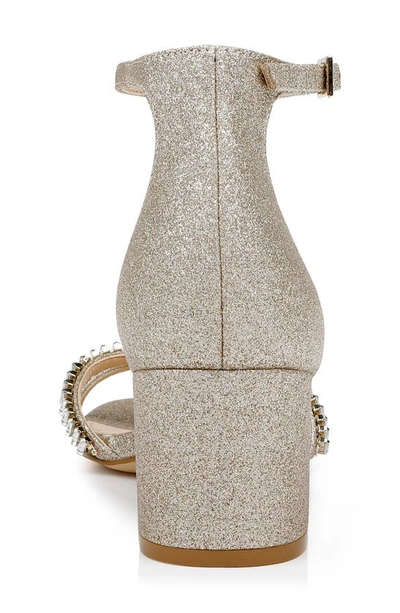 Shop Jewel Badgley Mischka Joanne Embellished Block Heel Sandal In Light Gold