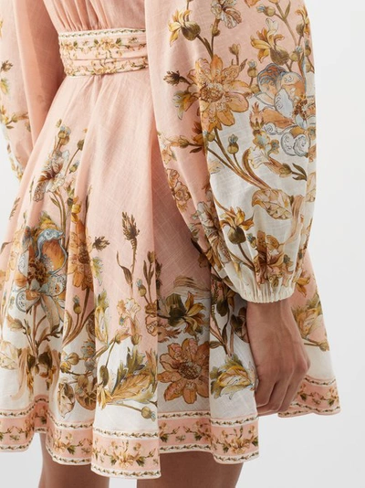 Shop Zimmermann Chintz Floral-print Slubbed-cotton Dress In Light Pink Multi