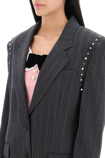 Shop Alessandra Rich Oversized Pinstriped Blazer In Dark Grey (grey)