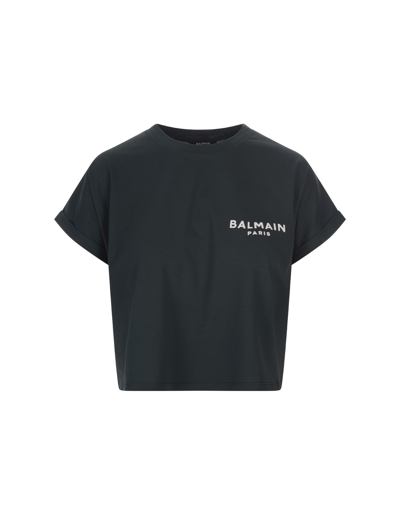 Shop Balmain Green Short T-shirt With Flocked Logo In Verde