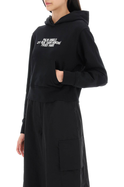 Shop Palm Angels Cropped Hoodie With Embroidery In Black White (black)