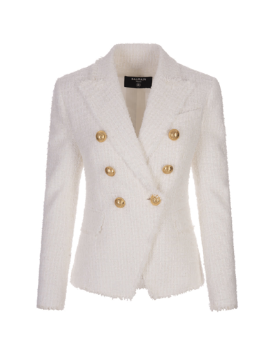 Shop Balmain 6 Buttons Jacket In White Tweed In Bianco