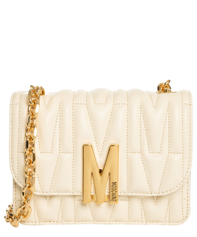 Shop Moschino M Leather Crossbody Bag In Beige