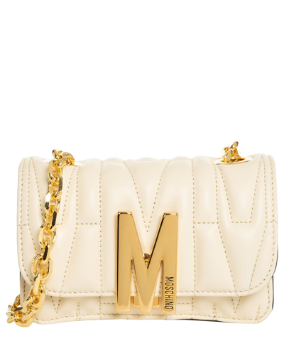 Shop Moschino M Leather Crossbody Bag In Beige