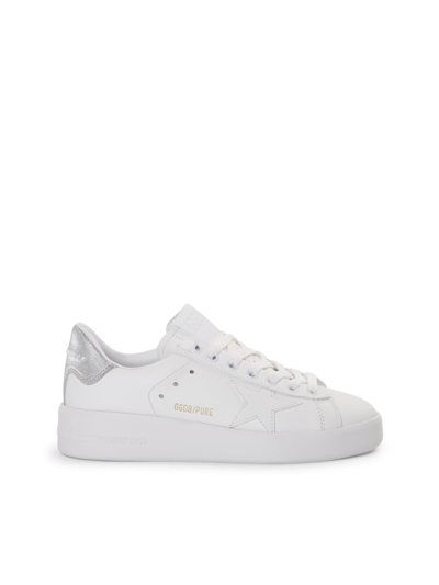 Shop Golden Goose Pure New Sneakers In Leather With Contrasting Heel Tab In White/silver