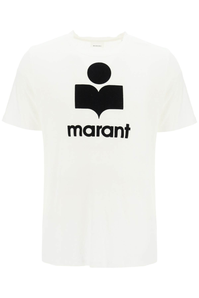 Shop Isabel Marant Karman Logo Linen T-shirt In White (white)