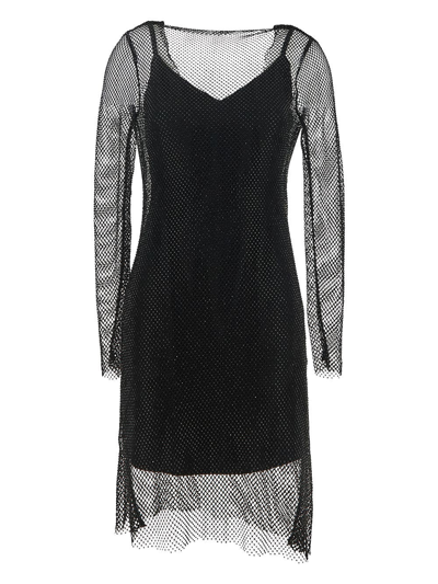 Shop Max Mara Vezzo Short Embroidered Mesh Dress With Crystal In Black