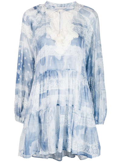 Shop Ermanno Firenze Printed Mini Dress In Clear Blue