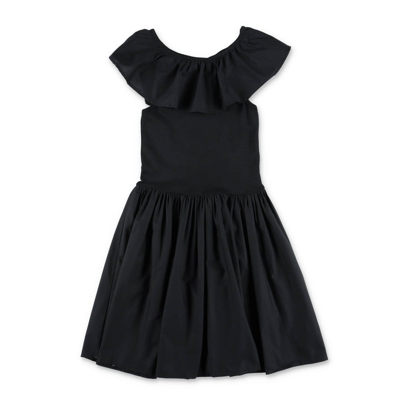 Shop Molo Kids Christal Ruffled Detail Flared Dress In Black