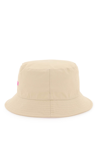 Shop Msgm Cotton Bucket Hat With Embroidery In Beige (beige)