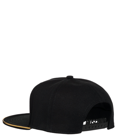Shop Moschino Double Question Mark Cotton Hat In Black