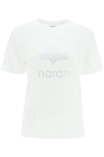 Shop Isabel Marant Étoile Zewel T-shirt With Metallic Logo In White (white)