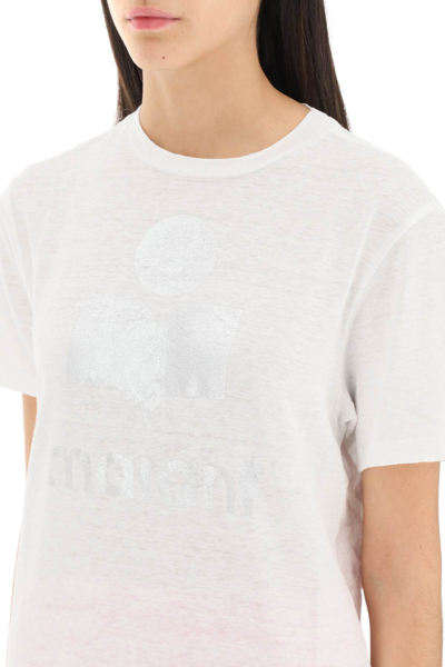Shop Isabel Marant Étoile Zewel T-shirt With Metallic Logo In White (white)