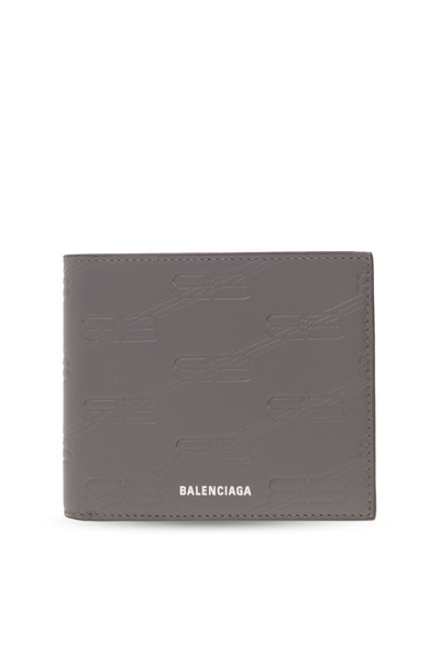 Shop Balenciaga Embossed Monogram Squared Folded Coin Wallet In Grey
