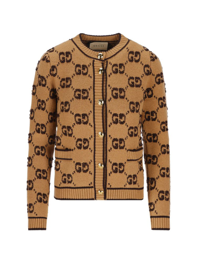 Shop Gucci Gg Jacquard Button In Brown