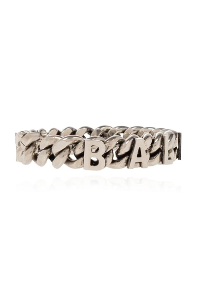Shop Balenciaga Logo Detailed Bracelet In Silver