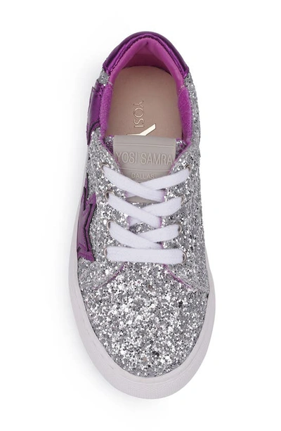Shop Yosi Samra Kids' Miss Harper Sneaker In Silver Glitter / Purple
