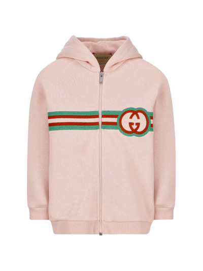 Shop Gucci Kids Logo Embroidered Zip In Pink
